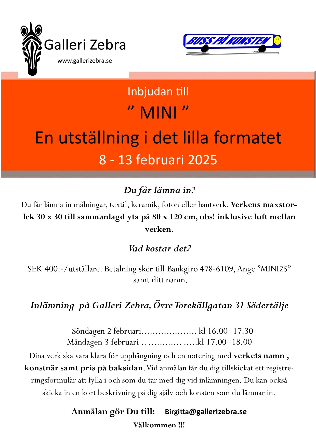 Inbjudan till ”MINI” en utställning i det lilla formatet